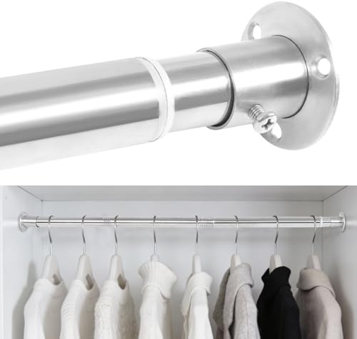 KINGSOW Silver Extendable Wardrobe Rail: 64.5-130cm Heavy Duty 25mm Stainless Steel Clothes Hanging Rails 25kg Load Capacity for Bedroom Closet Laundry