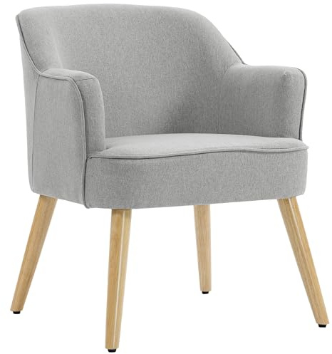 HOMCOM Butaca de Salón Moderna en Lino con Patas de Madera 120kg Gris Claro | Sillón Lectura Tapizado, Reposabrazos Acolchado Grueso, Almohadillas Ajustables, para Dormitorio Oficina Estudio