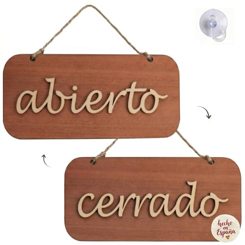 Cartel Abierto Cerrado para Tienda de Madera, Diseño Original (Caoba, ESP)
