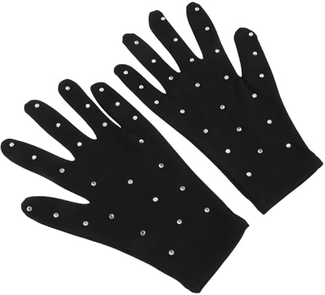 Anneome Guantes Térmicos de Patinaje Artístico para Niñas con Decoración de Gemas de Imitación, Opacos, Antideslizantes, Talla L, Accesorios para Patinaje sobre Hielo en Color Negro,