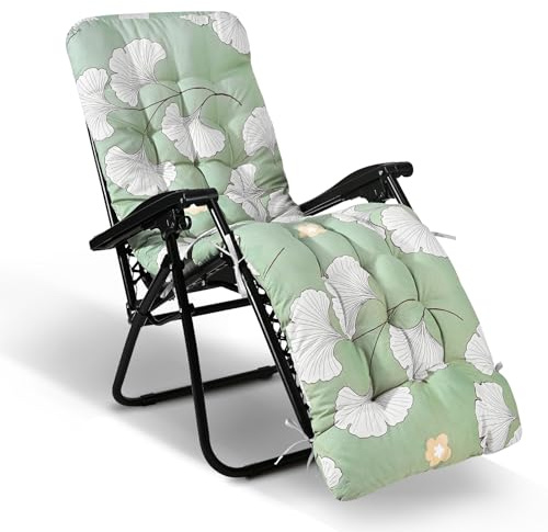 DoeDoefong Cuscino per lettino da giardino, 170 x 53 cm, cuscino spesso per sedia a sdraio con antiscivolo e nastri di fissaggio (verde)