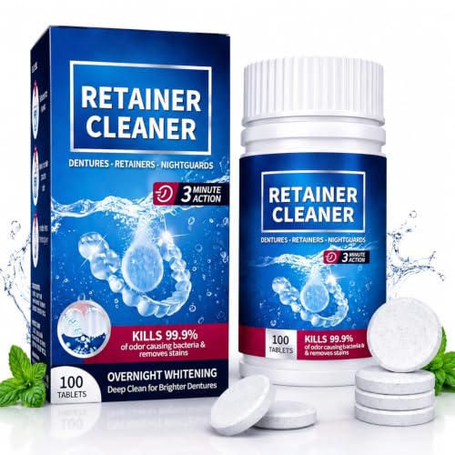 100 Tabletas Limpiadoras De Retenedores, Pastillas Limpieza Ferula Dental Menta fresca, Compresse per Pulizia Allineatori, Limpieza en 3 Minutos, Mantiene las Prótesis Limpias, Cuidado Diario