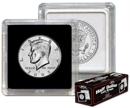 BCW 2x2 Coin Snap - 25 ct Half Dollar Holder | Archival Safe Coin Protector | Crystal Clear Polystyrene Coin Display Case | Ideal for US Kennedy Half Dollar | Coin Holders for Collectors