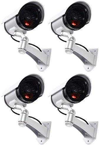 Floureon – Lot de 4 Caméras Factice Fausse Dummy Camera Caméra CCTV Sécurité Surveillance Extérieur avec Rouge LED - Argent