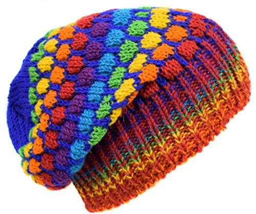Gheri Lavorato a Maglia di Lana Foderato in Pile Multicolore Beanie Cappelli B