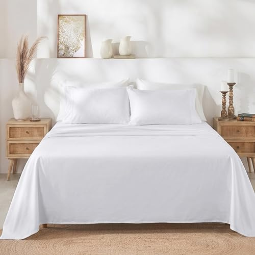 California Design Den Full Size Bed Sheets Set - Soft 400 Thread Count Sateen, Natural 100% Cotton Sheets Full Size Bed Set, Deep Pockets for a Snug Fit, Durable Bedding - White