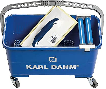 Karl Dahm® Rollenwaschset-Express I Waschset für Fliesenleger I Fliesen-Wascheimer mit Rädern I Fliesen-Wasch-Set Profi mit untenliegendem Doppelrollenaufsatz – 10423