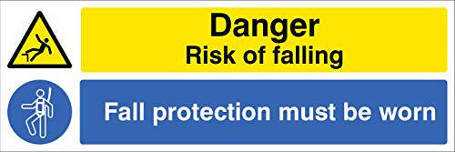 Danger Risk of falling Fall protection must be worn Rigid PVC Safety Sign