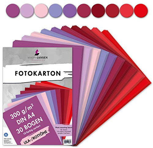 MarpaJansen Fotokarton 10 Lila/Rotton Farben, DIN A4, 30 Bogen, 300 g/qm, Blauer Engel zertifiziert