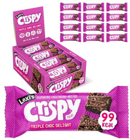 Lexi’s® 104 Calorie Chocolate Crispy Treat Bars | Low Calorie! | Gluten Free, Low Fat, Healthy Diet Snacks | Vegetarian | Nut Free | Deliciously Chocolatey, Triple Chocolate x12