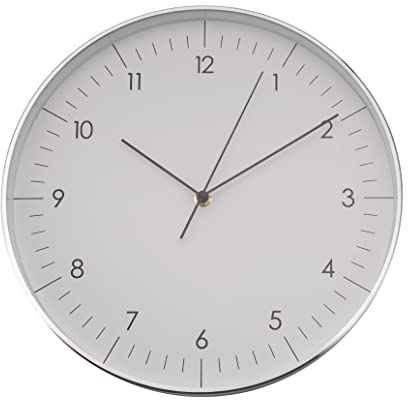 LUUK LIFESTYLE Moderne Wanduhr mit Quarzwerk, geräuschlos & ohne Ticken, minimalistisches Design, für Küche, Büro, Flur, in weiß und Silber