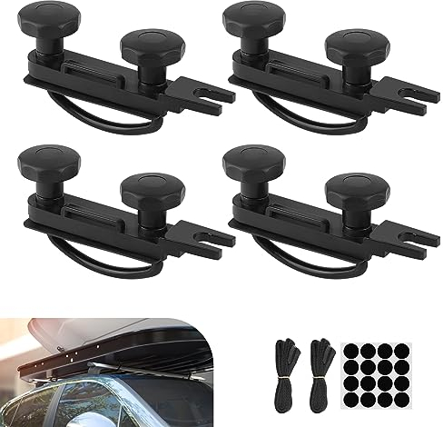 EFUTURETIME 4 Set Dachbox Befestigung, Universal Auto Van Montage Fitting, U Bügel Dachträger 85 mm Innenbreite, 2 Urtband 25mm, Rund Punktaufkleber