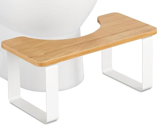 JIAPAIDUO Metall mit Holz-Toilettenhocker, 7 Zoll / 17.8CM Badezimmer-Kothocker für Erwachsene, Anti-Rutsch-Hocker, Gesunder Tragbarer WC-Hocker für Erwachsene Kinder, Weiß