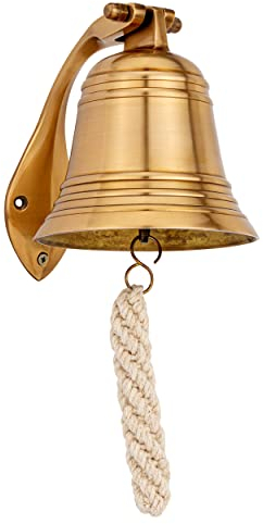 NKlaus Schiffsglocke aus Messing antik mit Halter-Bändsel 10cm Nautische Signalglocke 11576