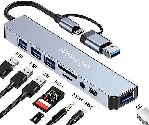 Wowssyo Hub USB C Multiport 8 in 1, Adapter USB C auf USB Ultra Slim Ports USB 3.0/2.0, SD/TF, Audio, USB-C Daten, Dockingstation Hub für Handy Ipad MacBook Dell Laptop Windows PC & andere Geräte