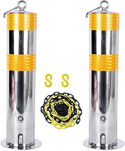 CFDZCP 2 Stück Edelstahl-Sicherheitspfosten, 5 M Absperrkette Und Sicherheitspfosten for Einfahrten, Mit Aufhängering Und Beweglicher Basis, Vielseitige Anwendung