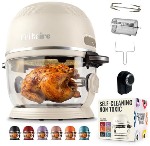 Fritaire Non Toxic Air Fryer™ - BPA Free,Teflon Free, 4.7 Litre w/ 360 Visibility, Self-Cleaning Glass Bowl,Vortex Air Fryer for Even Cooking, Rotisserie, Roast, Bake, White
