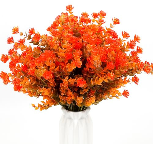 HBell 12Pcs Autumn Artificial Flowers,Outdoors Artificial Autumn Flowers,UV-Resistant Fake Flowers Shrubs Plants for Fall Home Garden Porch Decoration Thanksgiving Halloween Decor
