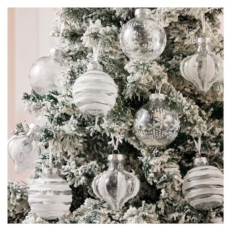 Weihnachtsschmuck-Set, 9-teilige transparente Kunststoff-bruchsichere Weihnachtskugel-Hängeornamente für Weihnachtsbaum-Dekor (Weiß, 9-teilig)