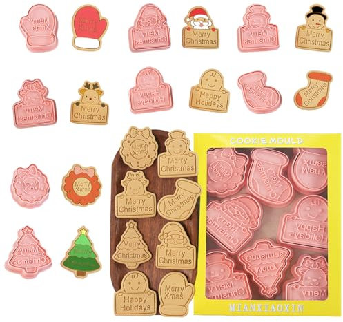 Weihnachten Ausstecher Ausstechform,8 Stück Weihnachten Keksausstecher Set,Schneeflocken, Weihnachtsbäume, Schneemänner, Hüte, Socken Plätzchen Ausstecher Cookie Cutter für Kinder Party