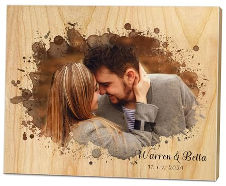 Personalised Gift Custom Photo Prints on Wood Picture Frames for Valentine's Day Birthday Christmas (29.5 x 23 cm/Wood Sign)
