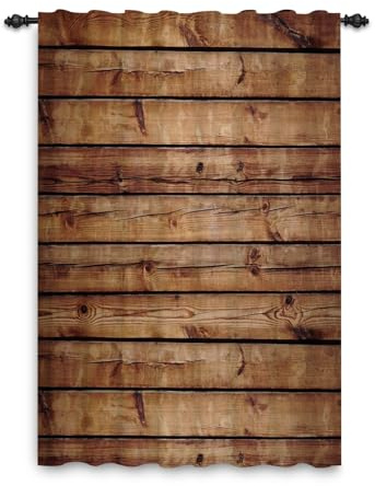 ggaimwf Rideau en Bois Rustique pour fenêtre Planches de Bois Rideau drapé Vintage Marron Décor de Ferme Salon Chambre Thème Country Cowboy Rideau de Séparation Intérieur 132x214cm 1 Panneau