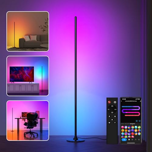 Lanmonlily LED Floor Lamp, Corner Lamp Works with Alexa, Smart Lamp with Music Sync 16 Million Colors & 68+ Scene, Black Corner Floor Lamp for Living Room, Bedroom