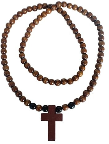 YJFY Chaîne en bois avec pendentif en forme de croix pour homme - Longueur : 63 cm - Peut être utilisée pour porter et décorer la voiture, 25 in, Bois, Pas de gemme