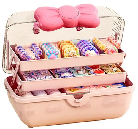 Girls Hair Accessories Storage Box, Jewellery Box Kids Hair Accessories Storage Organiser for Girls, Craft Storage Boxes with Compartments and Handle, Hairbands Hair Ties Pins Clips Storage Case