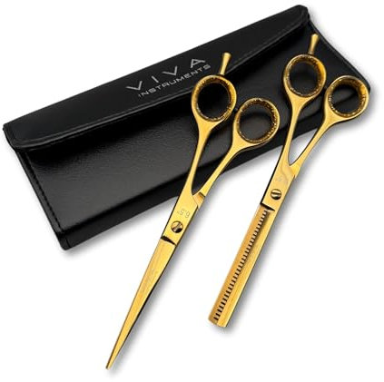 Professional 6.5 Inch Hair Scissors & Thinning Shears Texturing Set Premium Stainless Steel for Precision Cutting Sharp Blades for Effortless Styling Salon Quality Cuts Hairdressing Tools (Gold)