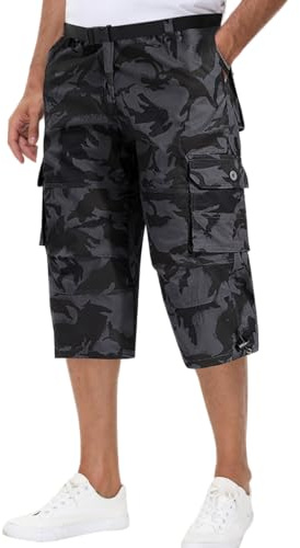 NANAMEEI Pantacourt Cargo Homme Short 3/4 Travail Hommes Bermuda Long Homme Été avec Multi Poches