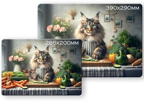 Noble & Page - Planche à découper en verre trempé – 285 x 200 mm – Planche à découper texturée Maine Coon Kitchen Cat