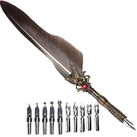 Yctze Federstift Ft R Geschnitztes Stammstahl -Dip -Stift füR Signature und Tischdekoration - Braunes Rot (Grau schwarz)