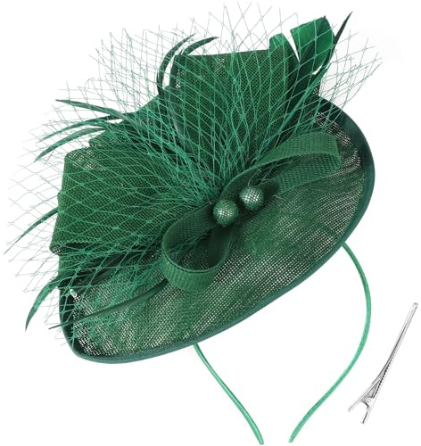 DRESHOW Fiore con Fascia per Cappello con Piuma a Freccia Singola e Clip a Forcella Copricapo da Sposa Fascinator Derby Copricapo per cappelli a Cassetta per Ragazze e Donne