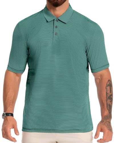 Belisy Herren Poloshirt Kurzarm Sport Polo Shirt für Golf & Tennis - Atmungsaktiv Bequem Gestreiftes Polohemd für Männer