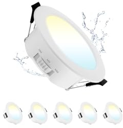 Grebeam LED Spots 98mm 7W Inbyggd Spot 230V Platt IP44 Takspots Varmvit, Neutralvit, Kallvit, Inbyggnadsbelysning för Badrum Kök Vardagsrum, 5-pack