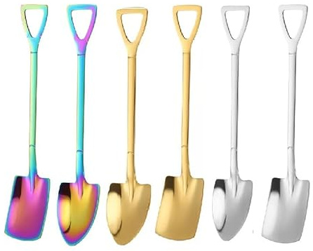 6pcs Multicolor 4.8 Shovel Shape Stainless Steel Spoons, Ice Cream Fruit Spoon for Home, Kitchen or Restaurant