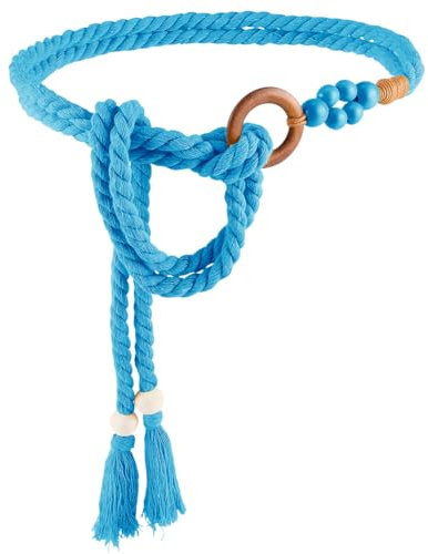 CRASPIRE Cintura in Vita Intrecciata con Nappa Boho Corda Blu in Cotone Fatta A Mano Intrecciata con Perline Anello Bohémien Tessuto A Mano in macramè Lungo e Sottile Catena Decorativa per Abito