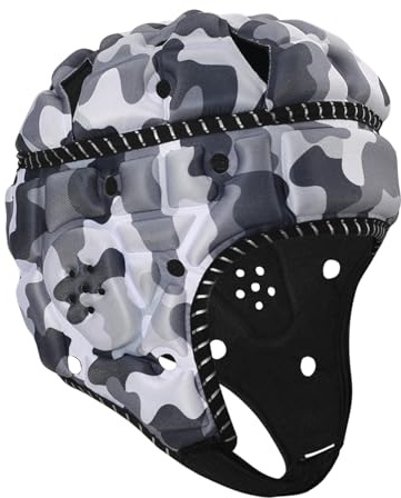 Topeter Casco da rugby con strisce riflettenti, casco da portiere regolabile per hockey, calcio, mimetico