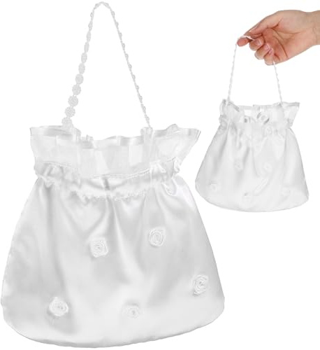 Mikikit Borsa da Sposa Morbido 20X21 CM Coulisse Sacchetto per Bomboniere e Accessori Matrimonio Borsa Portatile per Damigella d'Onore e Feste