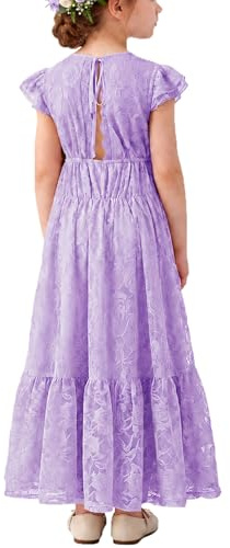 ALLOVIN Spetsklänning med lång ärm för småbarn och flickor, boho A-linje maxiklänning för bröllop, dop, första nattvard