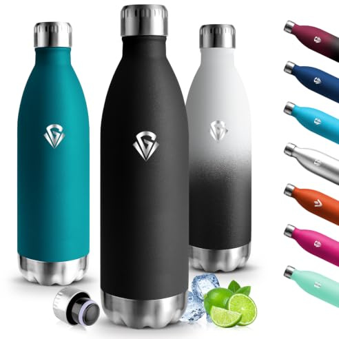 Motswedi Botella Termica 1 litro, Acero Inoxidable, Cantimplora Termica, a Prueba de Fugas, Botella Termo, Cerradura Segura, Cantimplora, Termo Agua para Deporte, Oficina - Negro puro