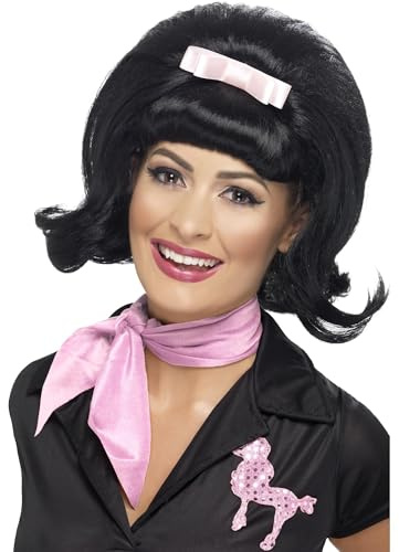 Smiffys Bob ruche retrouné des années 50, noire, avec nœud ruban Halloween