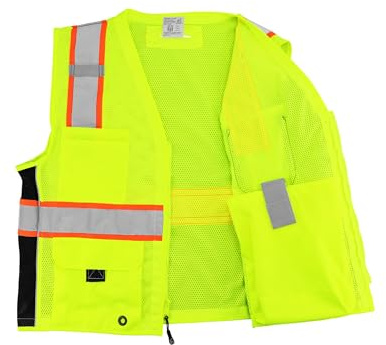 Global Glove Safety Vest with 6 Pockets and Zipper Front, High Visibility, Lightweight and Breathable Mesh, ANSI Class 2 Compliant, 2XL,Yellow