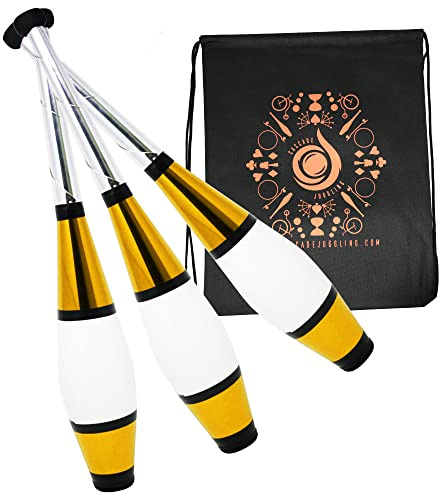 Juggle Dream 3 x Euro Clubs - Gold - Great Beginner to Intermediate Juggling Clubs with Cascade Juggling Bag