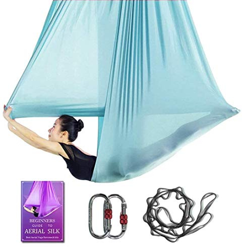 Aerial Yoga Hammock L:5M W:2.8M Aerial Pilates Silk Yoga Swing Set with 2000 Ibs Load Include Daisy Chain, Pose Guide