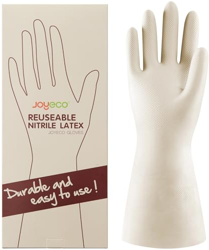 JOYECO Cleaning Gloves Dishwashing Kitchen Gloves Reusable Rubber 3 Pairs White, Large