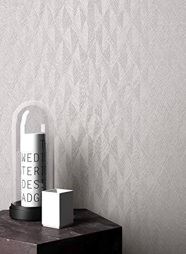 NEWROOM Tapete Grau Vliestapete Glänzend - Streifentapete Glamour Taupe Silber Blätter Federn Mustertapete Modern Glanztapete inkl. Tapezier-Ratgeber