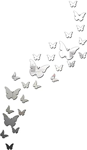 Zeayebsr Schmetterling Dekoration - 30 Stück Spiegel Aufkleber, Acryl Silber 3D für Wand, Wohnzimmer, Schlafzimmer, Büro
