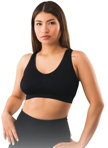 PBE 4 Pack Super Comfort Bra, Thick Double Material Women's Sleep Bras, Sports Bra, Premium Quality, Seamless, No Wires! - 4 Pack Black/White/Nude/White - XXXX Large